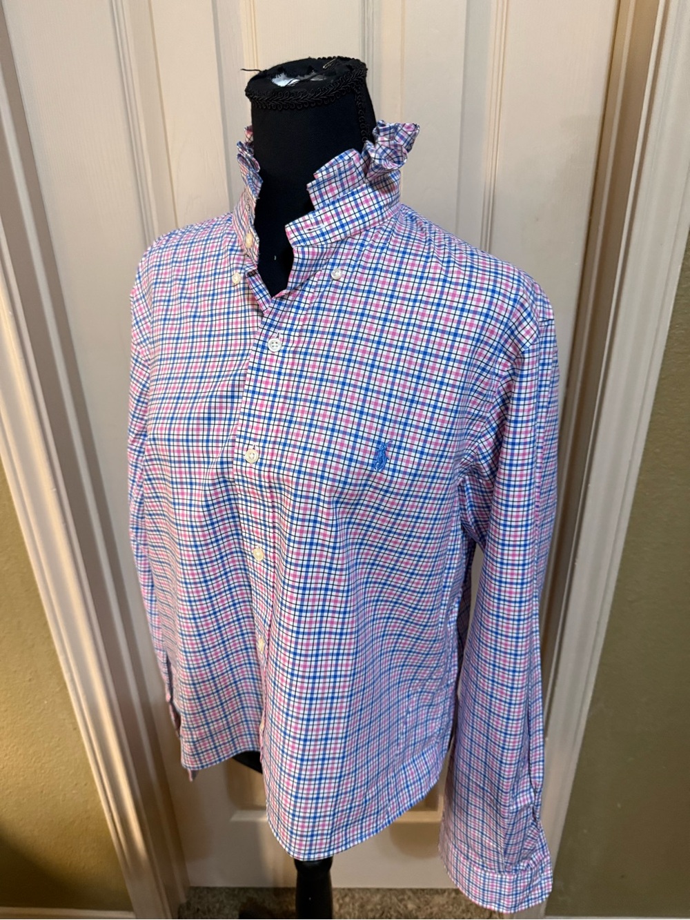 Upcycled Ralph Lauren Pink and Blue Check Button-Down Shirt